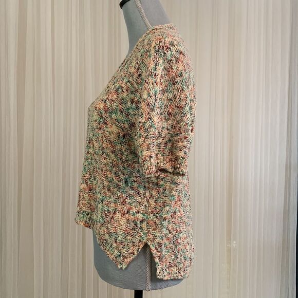 LOU & GREY Vneck dolman sleeves Multicolor knit hi-lo sweater top OVERSIZED XS - Picture 3 of 9